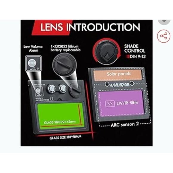 Welding Helmet Solar Powered Auto Darkening Welding Helmet, Wide Shade - Picture 2 of 12